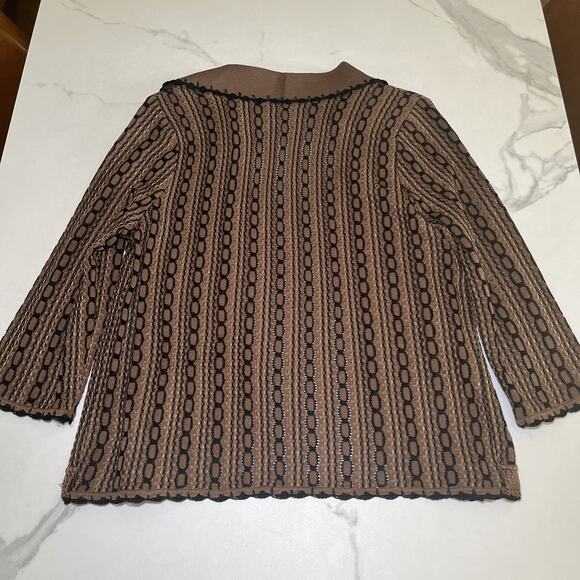 Ming Wang Sweater Cardigan Brown Black Open Front Metallic Thread Sz S Career - Picture 11 of 12
